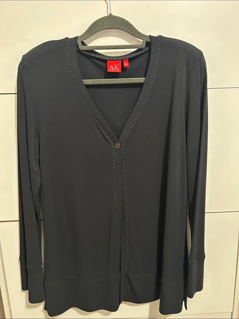 Anne Klein Black Long Sleeve V-Neck Cardigan Blazer